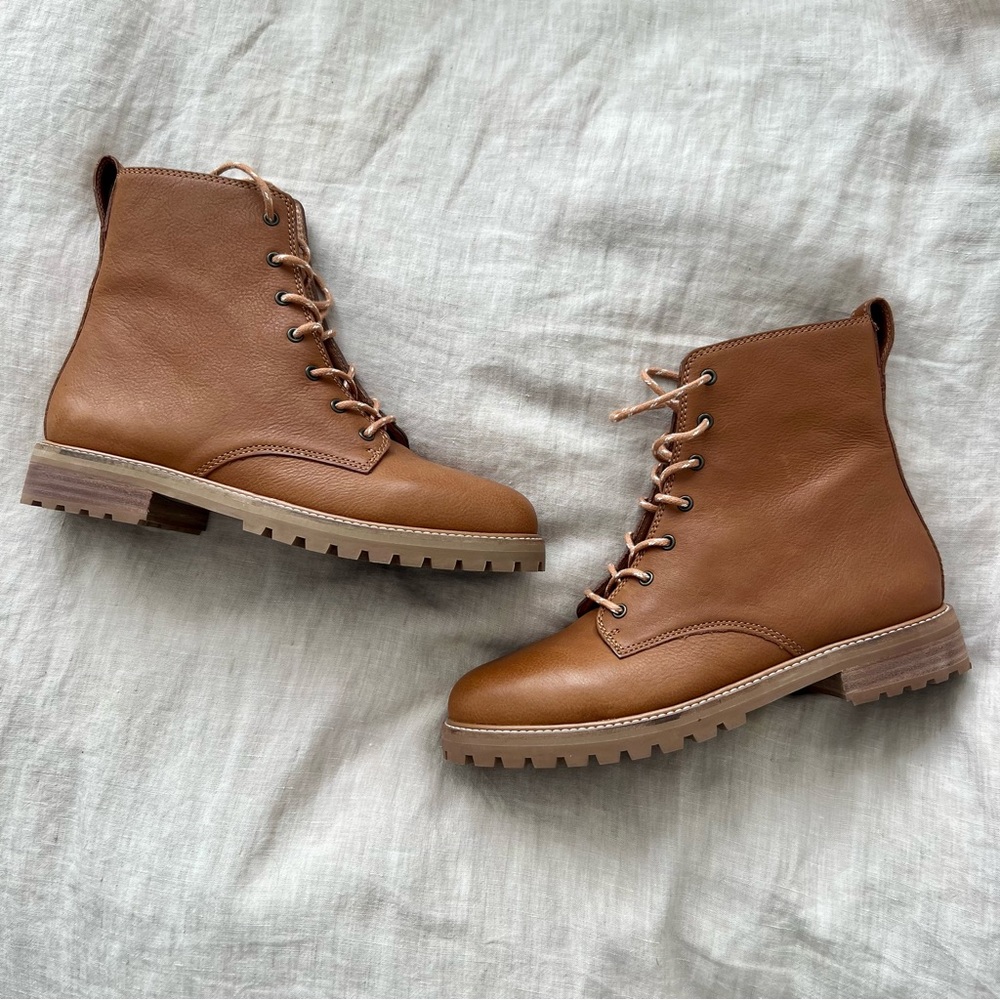 NWOB Madewell Clair Lace-Up Boot in Leather - English Saddle size 7